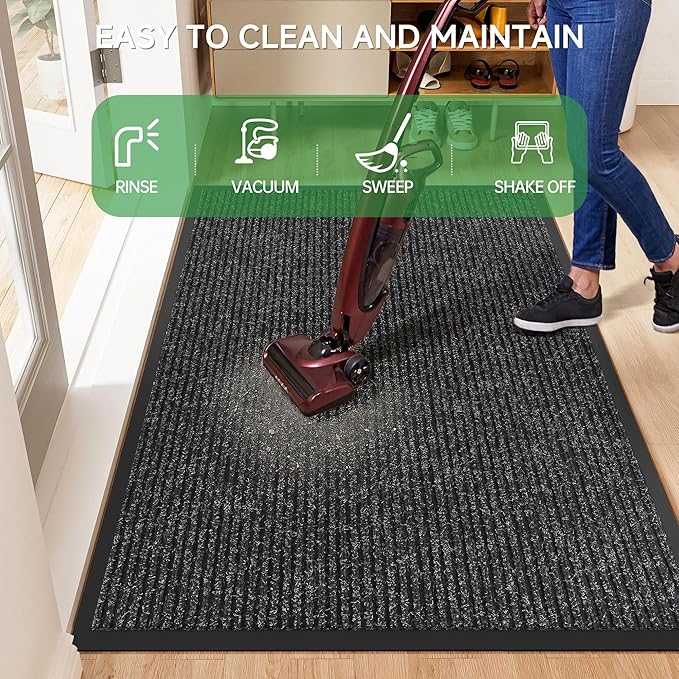 Front Door Mat, Heavy Duty Indoor Outdoor Doormat for Entryway, 60" x 36" Low Profile Outdoor Mats for Home Entrance, Stain and Fade Resistant Welcome Mat for High Traffic Area, Black