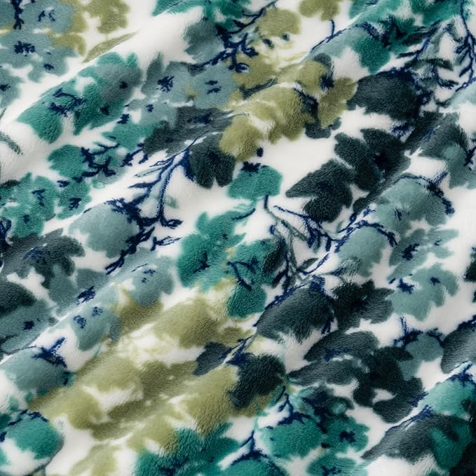 Berkshire Blanket-Classic Heavyweight Soft Printed VelvetLoft® Plush Warm Blanket, Twin Size Soft Fuzzy Blanket for Couch Sofa Bed, Floral Green, 60in x 90in