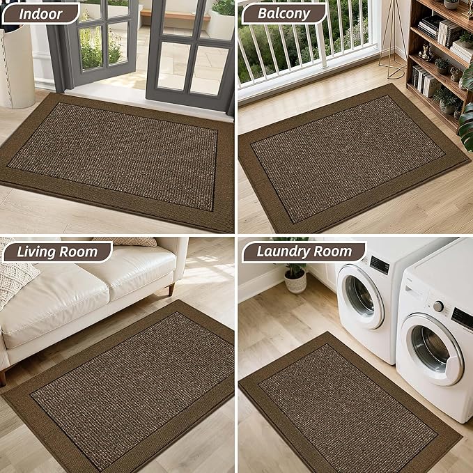 BEQHAUSE Indoor Door Mat 24" x 36", Dirt Trapper Door Mats Non-Slip Entryway Rugs Washable, Resist Dirt Absorbent Welcome Mat, Low Profile Floor Mats for Front Back Door and Entryway, Brown