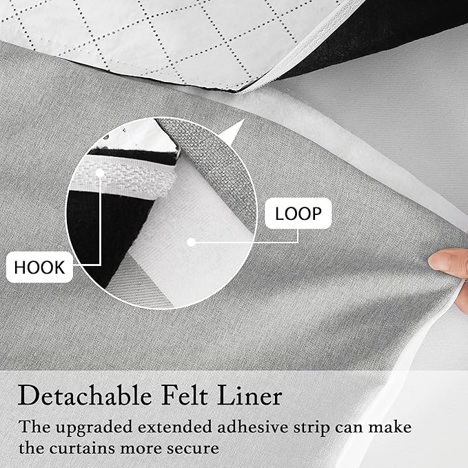 RYB HOME 4 in 1 Set Dust Filter - Soundproof - Blackout - Insulating, Energy Efficiency Linen Curtains for Kids Bedroom Living Room Divider Apartment Hotel Office Theatre, Grey, W 52 x L 84, 2 Pcs