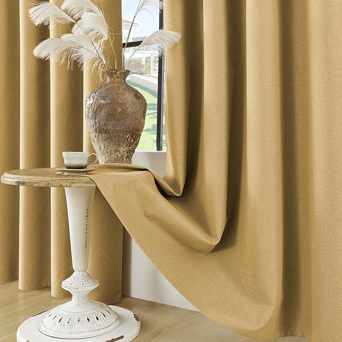 ChrisDowa 100% Blackout Mustard Yellow Solid Curtains 72 Inches Long 2 Panels for Bedroom Living Room,Farmhouse Room Darkening Thermal Insulated Soundproof Grommet Top Window Treatment Drapes,52x72