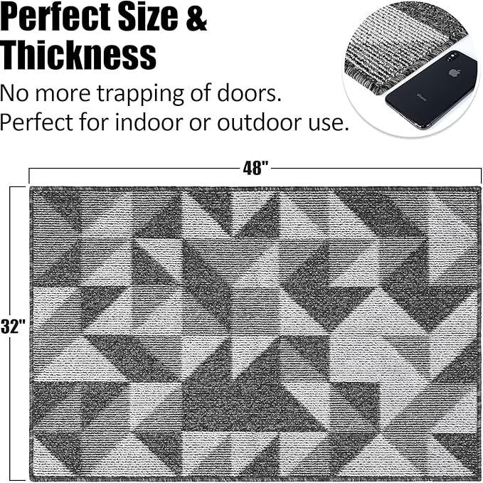 Indoor Doormat 32"x 48", Absorbent Front Back Door Mat Floor Mats, Rubber Backing Non Slip Door Mats Inside Mud Dirt Trapper Entrance Front Door Rug Carpet, Machine Washable Low Profile-Black Geome