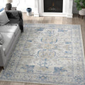 jinchan 5x7 Area Rugs Machine Washable Vintage Floral Throw Rug for Living Room Soft Ultra-Thin Low Pile Non-Slip Carpet for Kitchen, Bedroom, Dining Room, Nursery (5x7ft, Blue)
