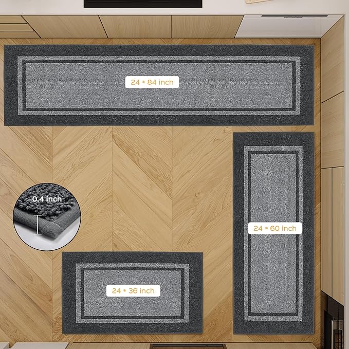 Kitchen Rugs 24" x 36", Non-Slip Machine Washable Kitchen Runner Rugs Floor Mats, Absorbent Comfort Standing Mats for Kitchen, Sink, Laundry and Hallway, Light Grey & Dark Grey