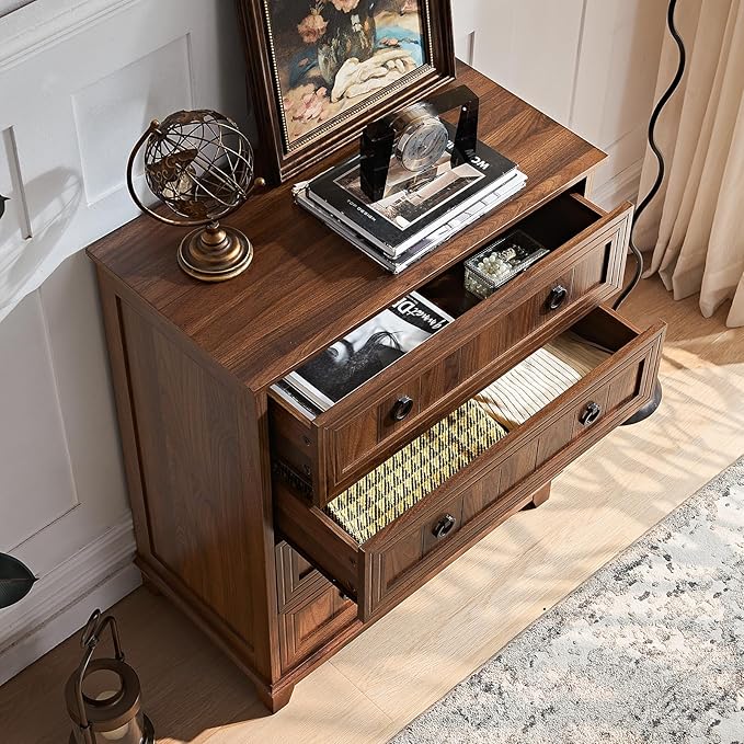 Farmhouse 4 Drawer Dresser for Bedroom Set of 2, 35" Tall Small Dressers & Chest of Drawers, Rustic Wood Dresser with Metal Handle, Storage Organizer Closet for Living Room, Hallway, Entryway