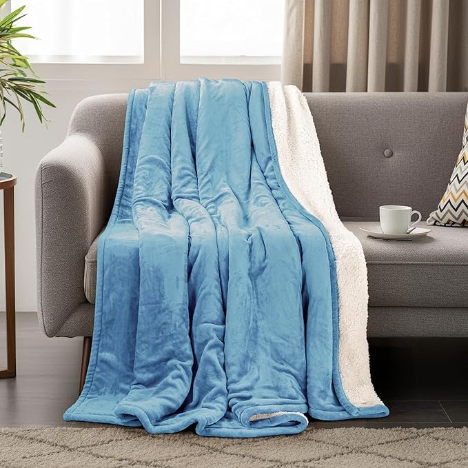 Utopia Bedding Sherpa Blanket Twin Size (Washed Blue, 90x66 Inches) - Soft Lightweight Plush Fleece Reversible Blanket for Bed, Sofa, Couch, Camping and Travel