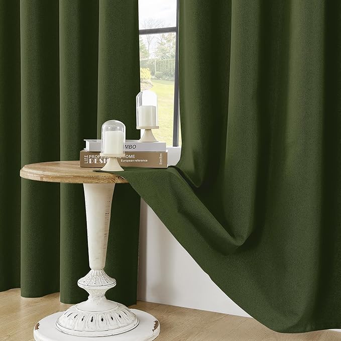 ChrisDowa 100% Blackout Olive Green Solid Curtains 45 Inches Long 2 Panels for Bedroom Living Room,Farmhouse Room Darkening Thermal Insulated Soundproof Grommet Top Window Treatment Drapes,52x45