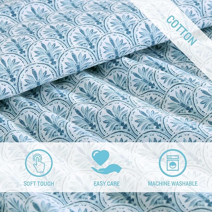 Tommy Bahama - Queen Sheet Set, Super Soft Cotton Percale Bedding with Matching Shams, Tropical Bedding Set, Oeko-Tex Certified (Coastal Batik Blue, Queen)