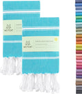 WETCAT Turkish Hand Towels with Hanging Loop, Set of 2 (20" x 30") 100% Turkish Cotton, Pre-Washed, Quick Drying, for Kitchen or Bathroom - Turquoise