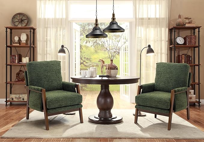 Green Accent Chairs for Living Room Set of 2, Modern Arm Chairs for Bedroom, Wooden Upholstered Mid Century Accent Chairs, Fabric
