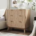 T4TREAM Fluted 3 Drawers Nightstand, Oversized Extra Large Modern Side Table with Faux Marble Top, End Table Bedside for Bedroom, Living Room, Curved Profile Design, Natural Oak | Fluted, Modern, 3 Drawers, with Storage, for Bedroom, for Living Room