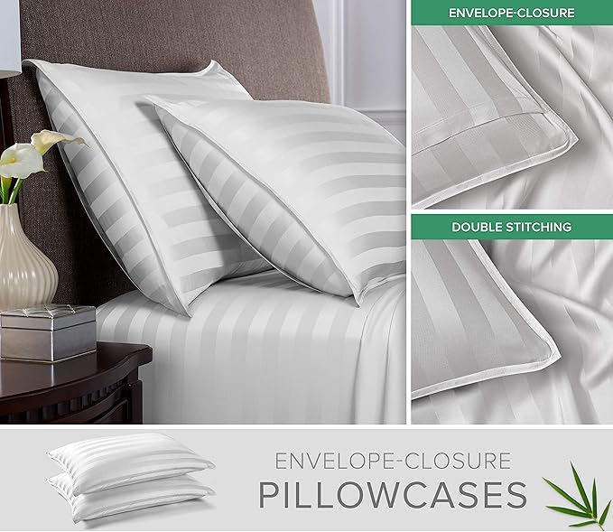 Pure Bamboo Full Sheets, Genuine 100% Organic Viscose Derived from Bamboo Bed Sheet Set, Luxuriously Soft & Cooling, Double Stitching, 2 Year Quality Promise (Full, Jacquard White)