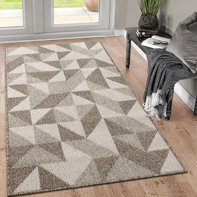 Indoor Doormat 36"x 59", Absorbent Front Back Door Mat Floor Mats, Rubber Backing Non Slip Door Mats Inside Mud Dirt Trapper Entrance Front Door Rug Carpet, Machine Washable Low Profile-Brown Geome
