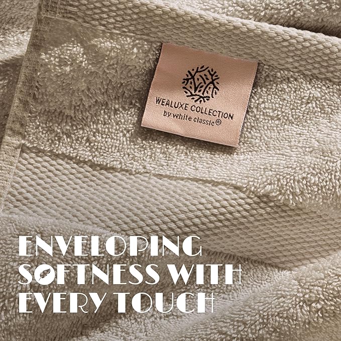 White Classic Taupe Washcloths Set for Body and Face Towel, Cotton Wash Cloths Bulk 12 Pack, Spa Fingertip Wash Clothes 12x12 Inch, Soft Absorbent Gym Towels