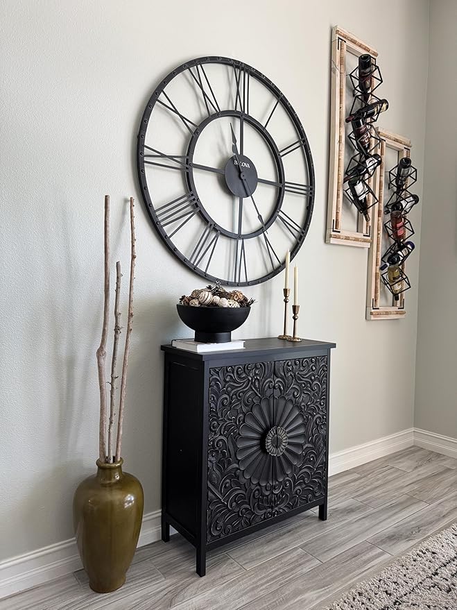 PHI VILLA Black Accent Cabinet with Doors, Small Buffet Sideboard Storage Cabinet, Entryway Cabinets