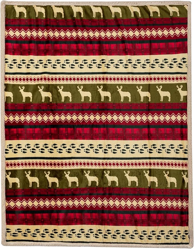PAVILIA Premium Christmas Blanket Sherpa Fleece Throw| Plush Christmas Decoration, Reindeer, Cozy Reversible Winter Holiday Cabin Blanket for Sofa Couch 50x60