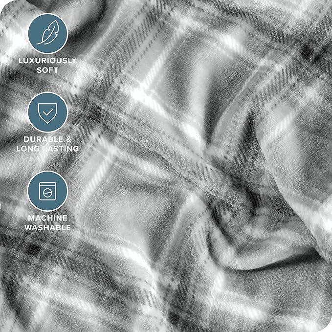 Bare Home Textured Fleece Blanket - Throw/Travel - Ultra-Soft Lightweight for Bed, Sofa, and Couch - Luxury Microplush - Cozy Warm Blanket (Throw/Travel, Tartan Plaid)