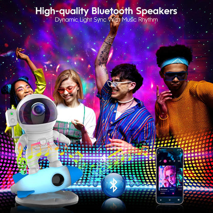 FlyEagle Astronaut Galaxy Projector, Star Nebula Projector with Rocket Lamp, Night Lights LED Star Projector for Bedroom, Remote Control, White Noises, Bluetooth Speaker for Bedroom