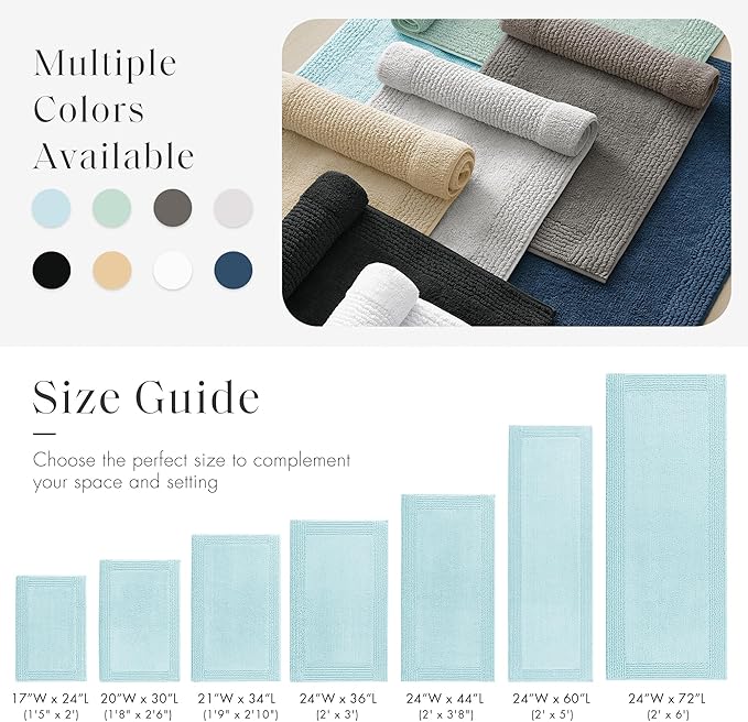 Madison Park Splendor Reversible 100% Cotton Tufted Bathroom Rug-3000 GSM Hotel Quality Luxurious Plush Medium Pile Bath Mat Absorbent, Quick Dry, Shower Room Décor, 24x44 Blue