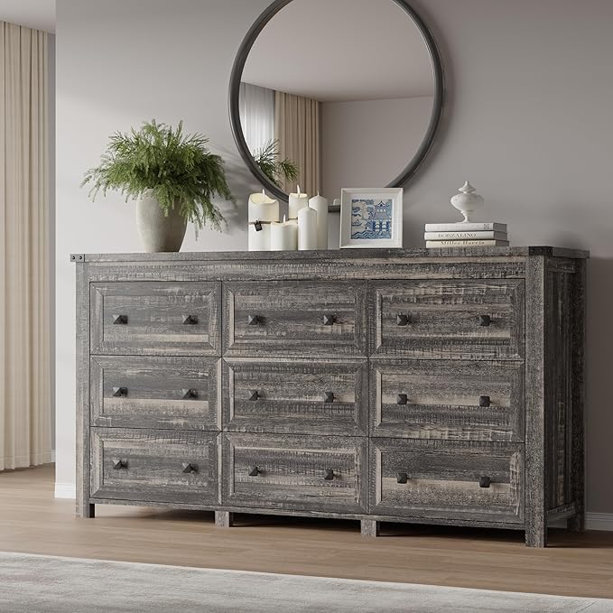 9-Drawer Dresser, Modern Wooden Storage Chest of Drawers, Dresser TV Stand, Wood Drawer Organizer with Metal Handles for Bedroom, Living Room, Hallway