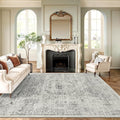 Washable Area Rug 8x10, Gray Soft Rug for Living Room Vintage 8x10 Area Rugs for Bedroom Dining Room Floral Non-Slip Thin Grey Rug
