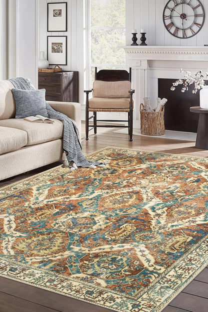 Keen Home Design 6x9 Rug - Machine Washable Area Rug with Non-Slip Backing, Ideal for Living Room, Dining Room, Bedroom - Vintage, Easy Clean, Durable, Low Pile Rug - (6' x 9')