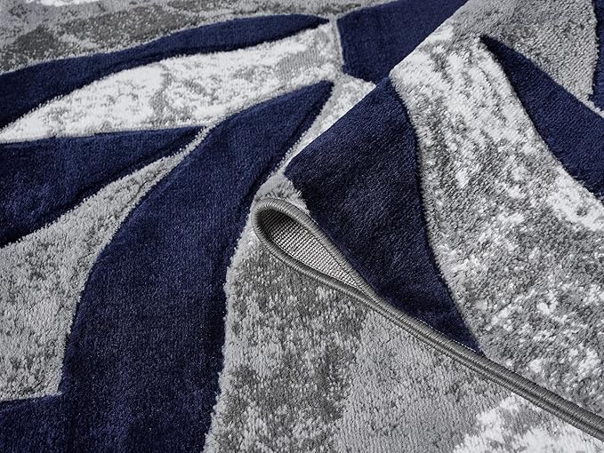 Modern Abstract Area Rug Hand Carved Contemporary Geometric Vibrant Colors Carpet for Living Room Bedroom Design PR1002 (Navy, 8' x 10')