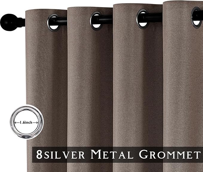 ChrisDowa 100% Blackout Brown Solid Curtains 45 Inches Long 2 Panels for Bedroom Living Room,Farmhouse Room Darkening Thermal Insulated Soundproof Grommet Top Window Treatment Drapes,52x45