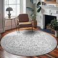 jinchan Lima Round Rug 8ft Vintage Machine Washable Area Rug Indoor Circle 8' Ultra-Thin Non-Slip Floral Print Carpet for Farmhouse Entryway Dining Room Living Room Bedroom Office (8'Round, Grey)