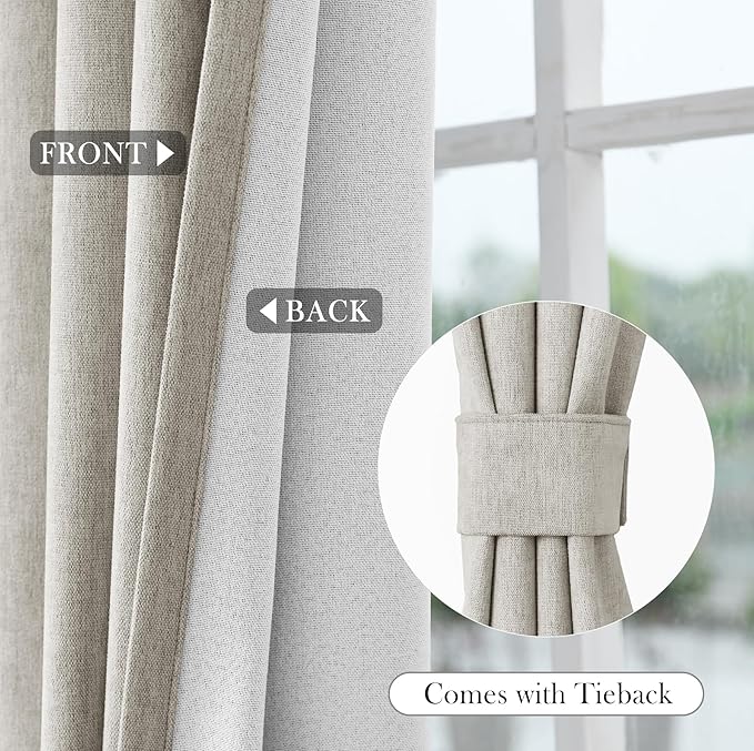 Macochico 120" Wx84 L 100% Blackout Chenille Curtains for Sliding Door Living Room Bedroom, Luxury Drapery for Hotel Home Theater, Beige Thermal Window Treatments with Tieback, Grommet, 1 Panel