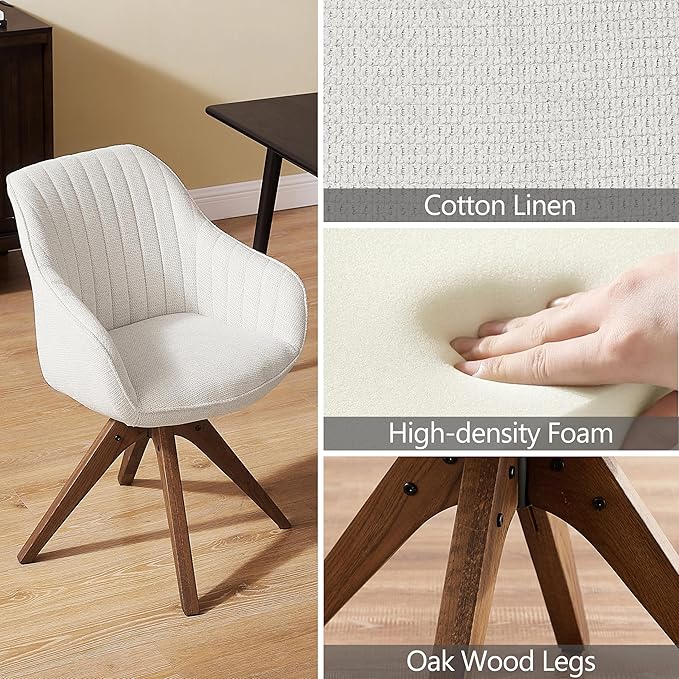 Zouron Mid Century Modern Accent Chair with Wooden Legs, Upholstered Swivel Chair No Wheels, Side Accent Armchair Vanity Chair for Small Space Home Office Living Room Bedroom, Beige