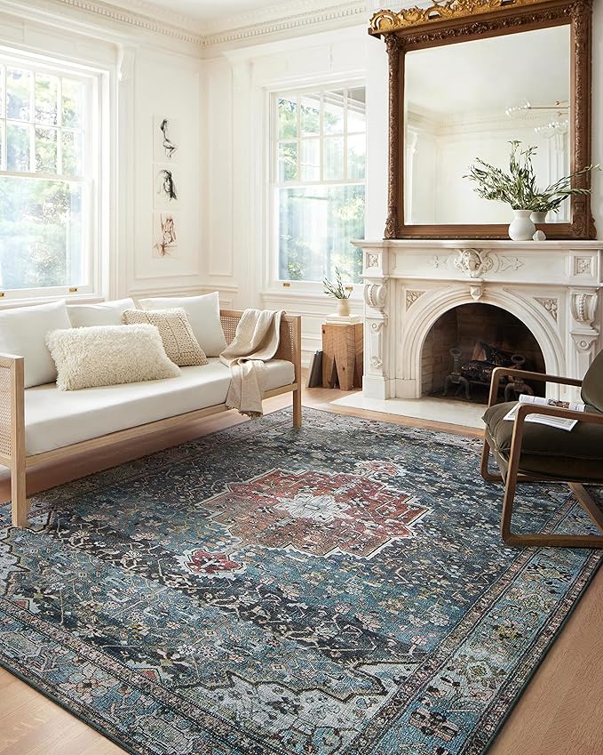 Loloi Margot Collection MAT-05 Ocean/Brick 2'-6" x 11'-6" Runner Rug feat. CloudPile, No-Shed Easy Clean Large Patterned Area Rug for Living Room, Bedroom, Dining Area
