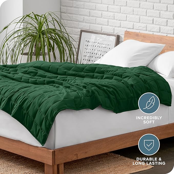 Bare Home Weighted Blanket Twin or Full Size 7lb (40" x 60") - All-Natural 100% Cotton - Premium Heavy Blanket Nontoxic Glass Beads (Forest Green, 40"x 60")