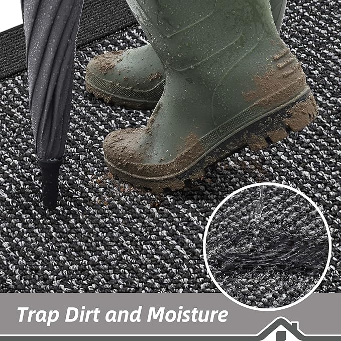 BEQHAUSE Indoor Door Mat 24" x 60", Dirt Trapper Door Mats Non-Slip Entryway Rugs Washable, Resist Dirt Absorbent Welcome Mat, Low Profile Floor Mats for Front Back Door and Entryway, Charcoal