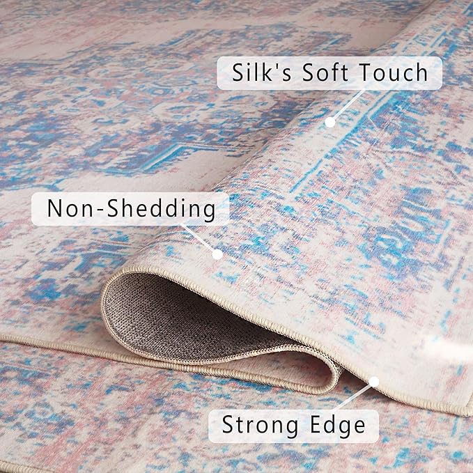 vivorug Runner Rug 2'x7' Machine Washable Non-Slip Runners for Hallways Kitchen Entryway Laundry Room Vintage-Inspired Carpet Hallway Runner Pink