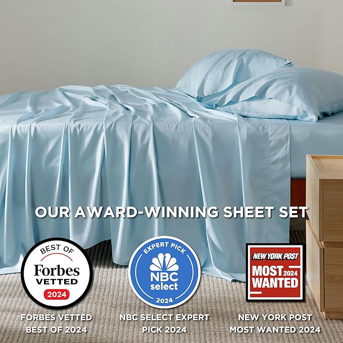 Bedsure King Size Sheets Set, Cooling Sheets for Hot Sleepers, Rayon Derived from Bamboo, Breathable & Soft, Deep Pocket Up to 16 Inches, Hotel Luxury Silky Bedding, Aqua