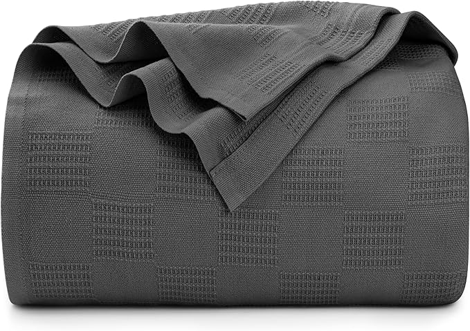 Utopia Bedding Smoke Gray 100% Cotton Blanket [Queen Size - 90x90 Inch] 350GSM Lightweight, Soft and Breathable Thermal Blanket for All Seasons