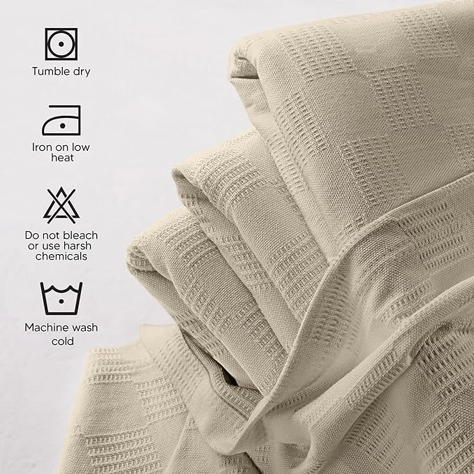 Utopia Bedding Khaki 100% Cotton Blanket [Twin Size - 90x72 Inch] 350GSM Lightweight, Soft and Breathable Thermal Dorm Bed Blanket for All Seasons