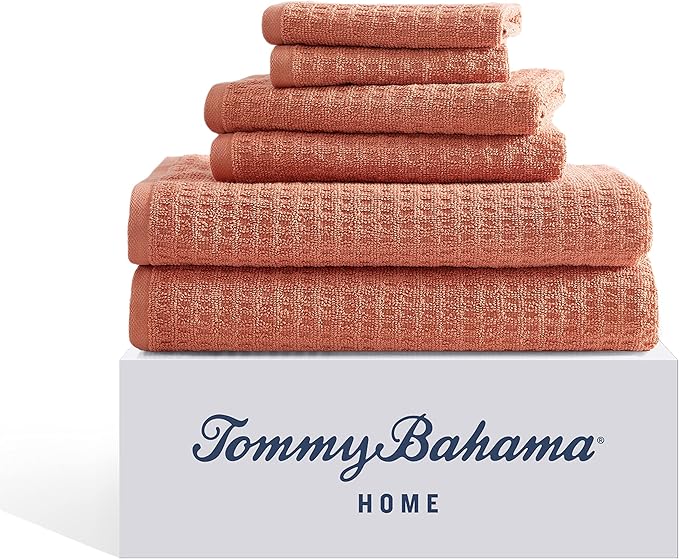 Tommy Bahama - Bath Towels, Soft & Highly Absorbent Bathroom Essentials, Oeko-Tex Certified (Northern Pacific Orange, 6-Piece)