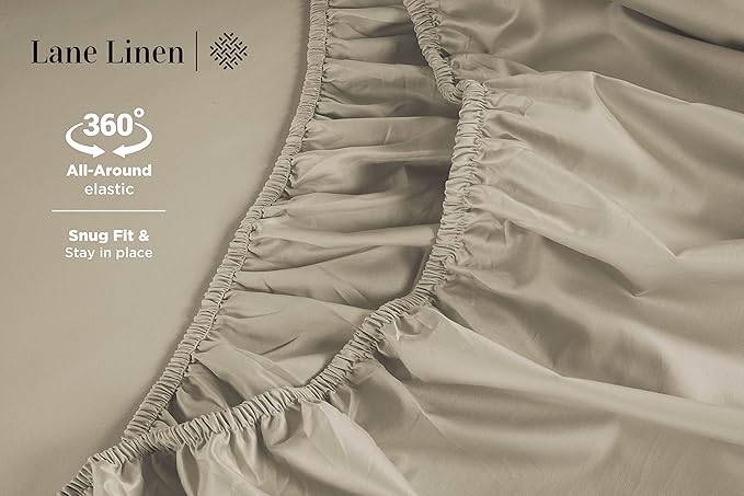 LANE LINEN King Size Bed Sheet Set – 600 Thread Count Long-Staple 100% Cotton Sheet Set King Size, Hotel Premium Soft Silky Sateen Finish, Durable Bedding Set, Elasticised 15" Deep Pocket – Linen
