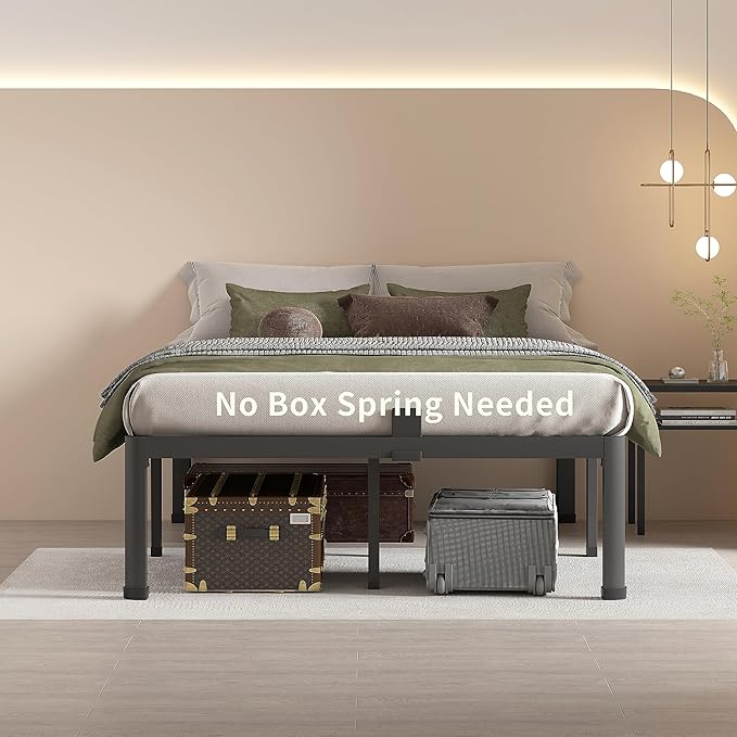 MAF 12 Inch King Metal Platform Bed Frame with Round Corner Legs, Mattress Slide Stopper, 3000 LBS Heavy Duty Steel Slats Support, No Box Spring Needed, Noise Free