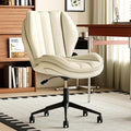 Home Office Desk Chair with Wheels, Armless Adjustable Height PU Leather Office Chair, Mid Back Ergonomic Computer Chair, Walnut Curved Seat Design No-Arm Chair (9008-White)