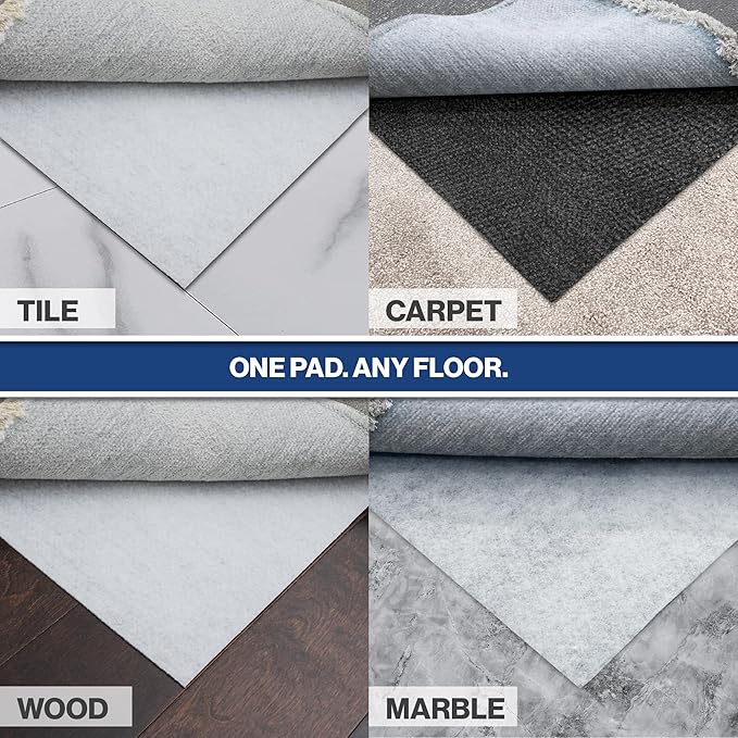 3' x 12' Non-Slip Rug Pad, Reversible Gripper, Non Skid Pads for Hardwood, Vinyl, Tile, Laminate Floors, Keep Area Rugs Secure, Natural Materials Safe for Indoor Flooring, ¼” Thick