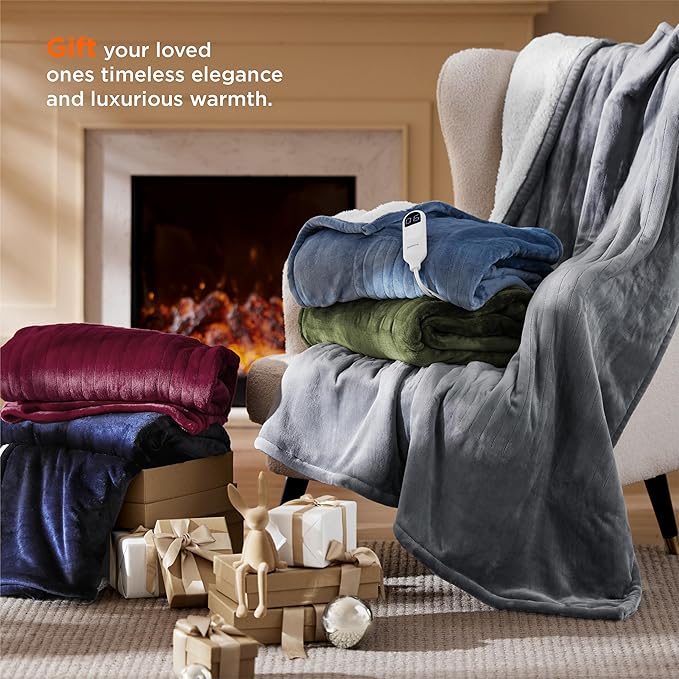 Bedsure Electric Twin Blanket - Soft Flannel & Sherpa, 6 Heat & 10 Time Settings, Purple, 62x84 inches