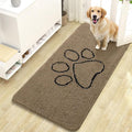 OLANLY Dog Door Mat for Muddy Paws 47x24, Paw Print Design, Absorbs Moisture and Dirt, Absorbent Non-Slip Washable Doormat, Quick Dry Chenille Mud Mat for Dogs, Entry Indoor Entryway Carpet, Tan