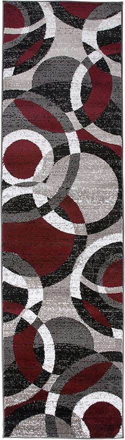 Rugshop Contemporary Abstract Circles Perfect for high Traffic Areas of Your Living Room,Bedroom,Home Office,Kitchen Runner Rug 2' x 7'2" Red