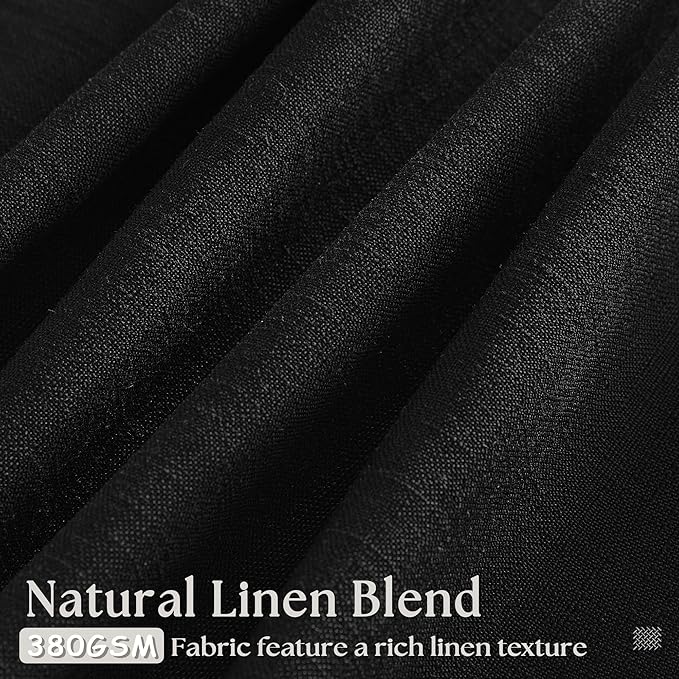 Black Pinch Pleated Linen Cafe Curtains 45 Inch Length 2 Panels for Dining Room Kitchen Bedroom Semi Sheer Pleat Drapes with Hooks Rings Light Filtering Short Window Curtain Cabinet 40x45