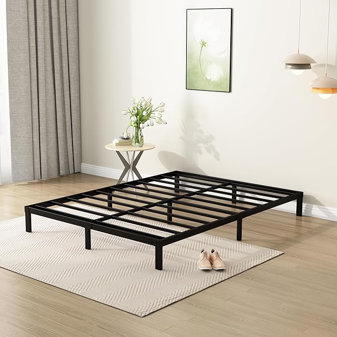 9 Inch California King Bed Frames Heavy Duty Low Profile Metal Platform No Box Spring Needed Mattress Foundation, Easy to Assembly, Noise Free, Black