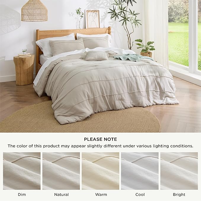 Bedsure Full Comforter Set - 4 Pieces Pinch Pleat Bed Set, Beige Boho Bedding for All Season, 1 Soft Comforter, 2 Pillowcases, 1 Decorative Pillow