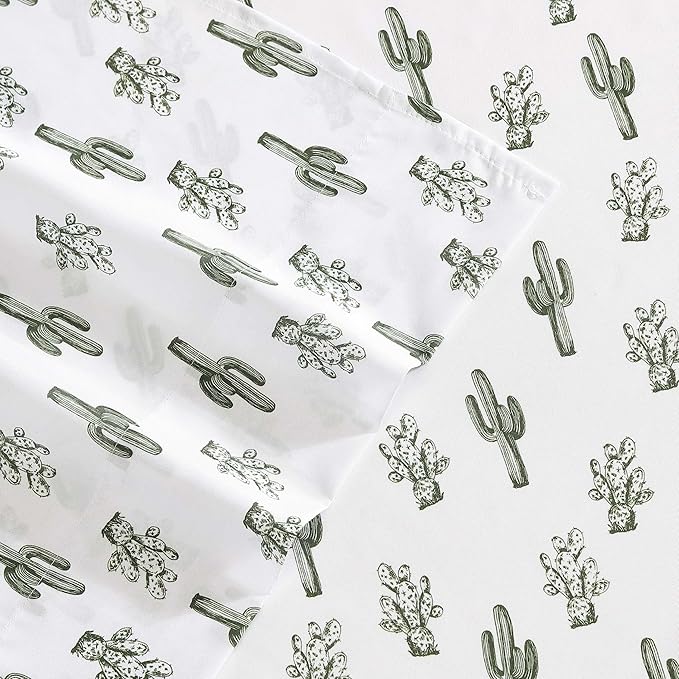 Wrangler - Queen Sheet Set, Soft & Wrinkle Resistant Bed Sheets, Lightweight for Year Round Comfort, 4 Piece Bed Set with Matching Pillowcases & Fitted Sheet (Cacti Green)
